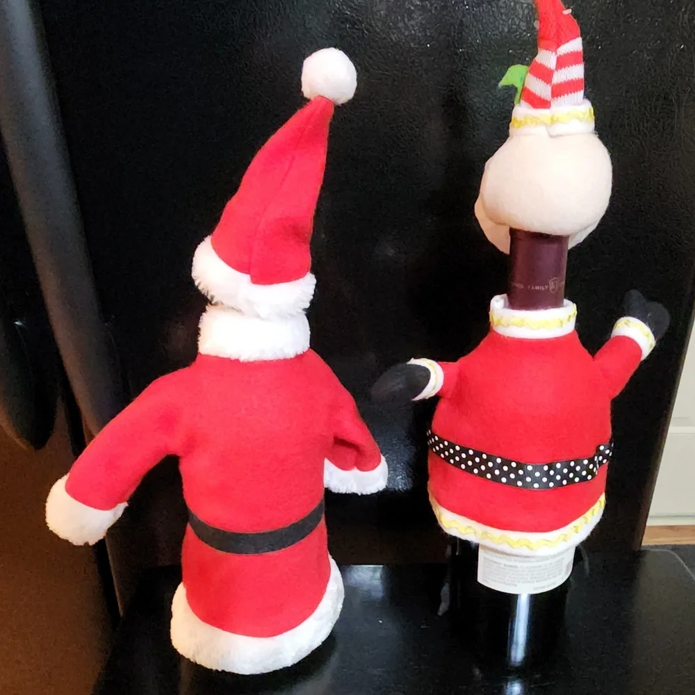 2 Festive Santa Wine Bottle Covers